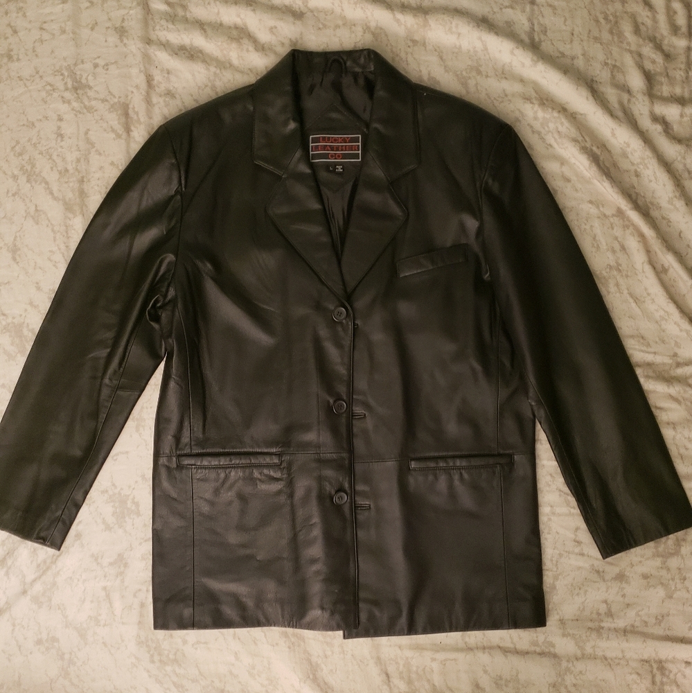 Lucky Leather Company, leather sport coat, black, never worn.